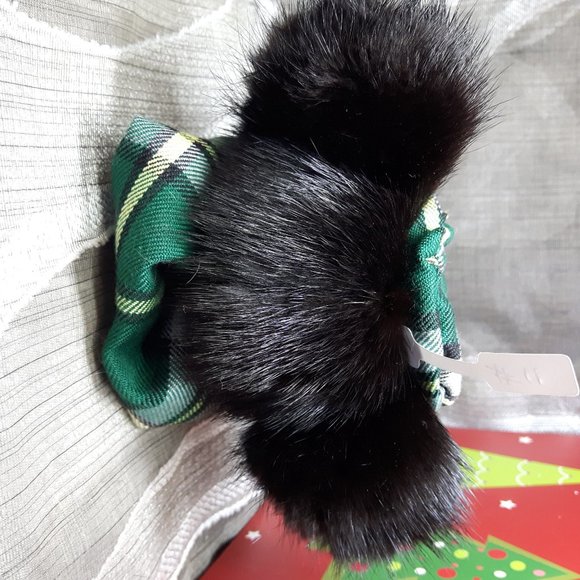 Tartan Teddy Bear Christmas Ornament - Genuine Fur - Mink - Picture 5 of 7